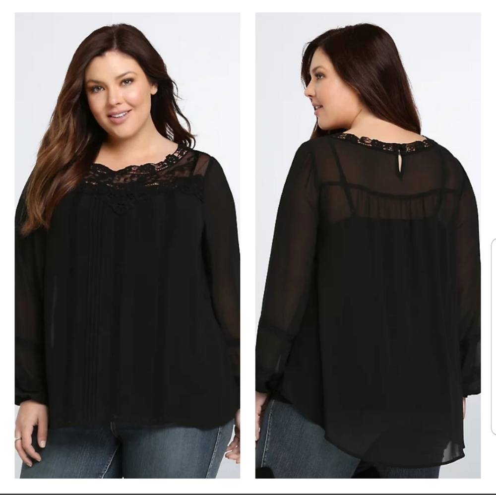 TORRID Pintuck Lace Trim Blouse